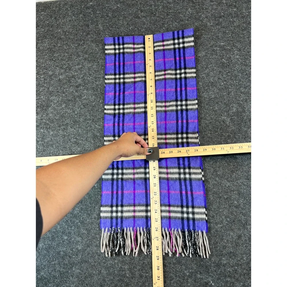 Burberry London Cashmere Scarf Womens Purple Plaid Fringed Neck Wrap Cozy Preppy